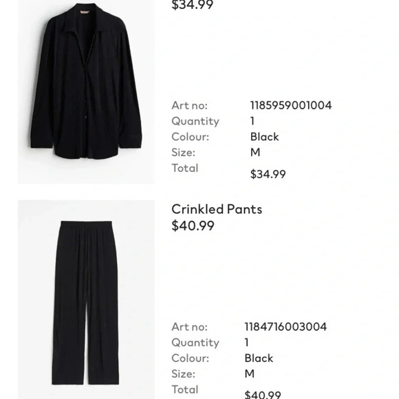 H&M MATCHING CRINKLE SET SIZE MEDIUM BLACK LOUNGEWEAR - Picture 3 of 8